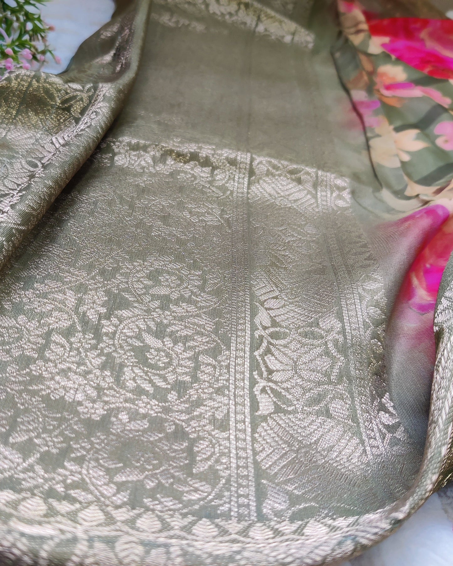 Green Royale - Hand Work Jacquard Suit Set with Banarasi Touch