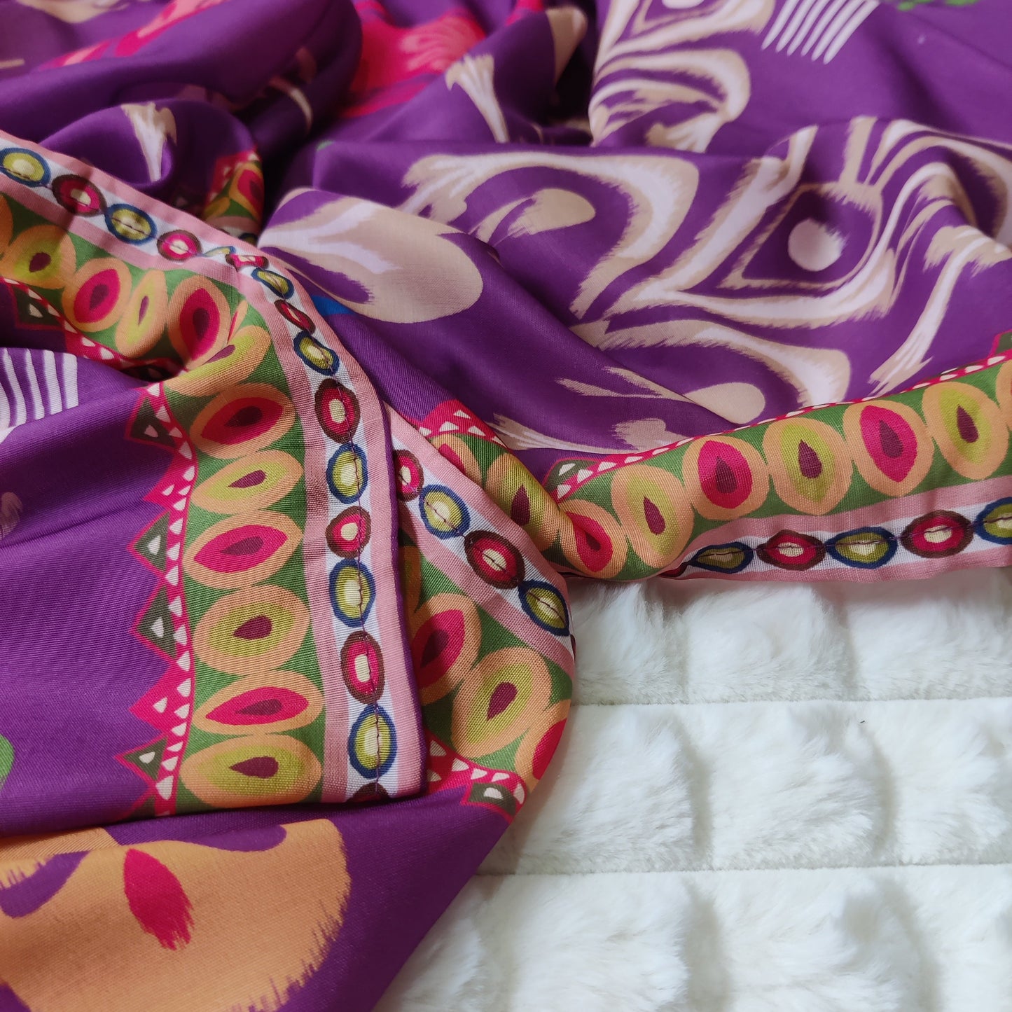 Purple Gem - Muslin Silk Mirror Embroidered Suit Set