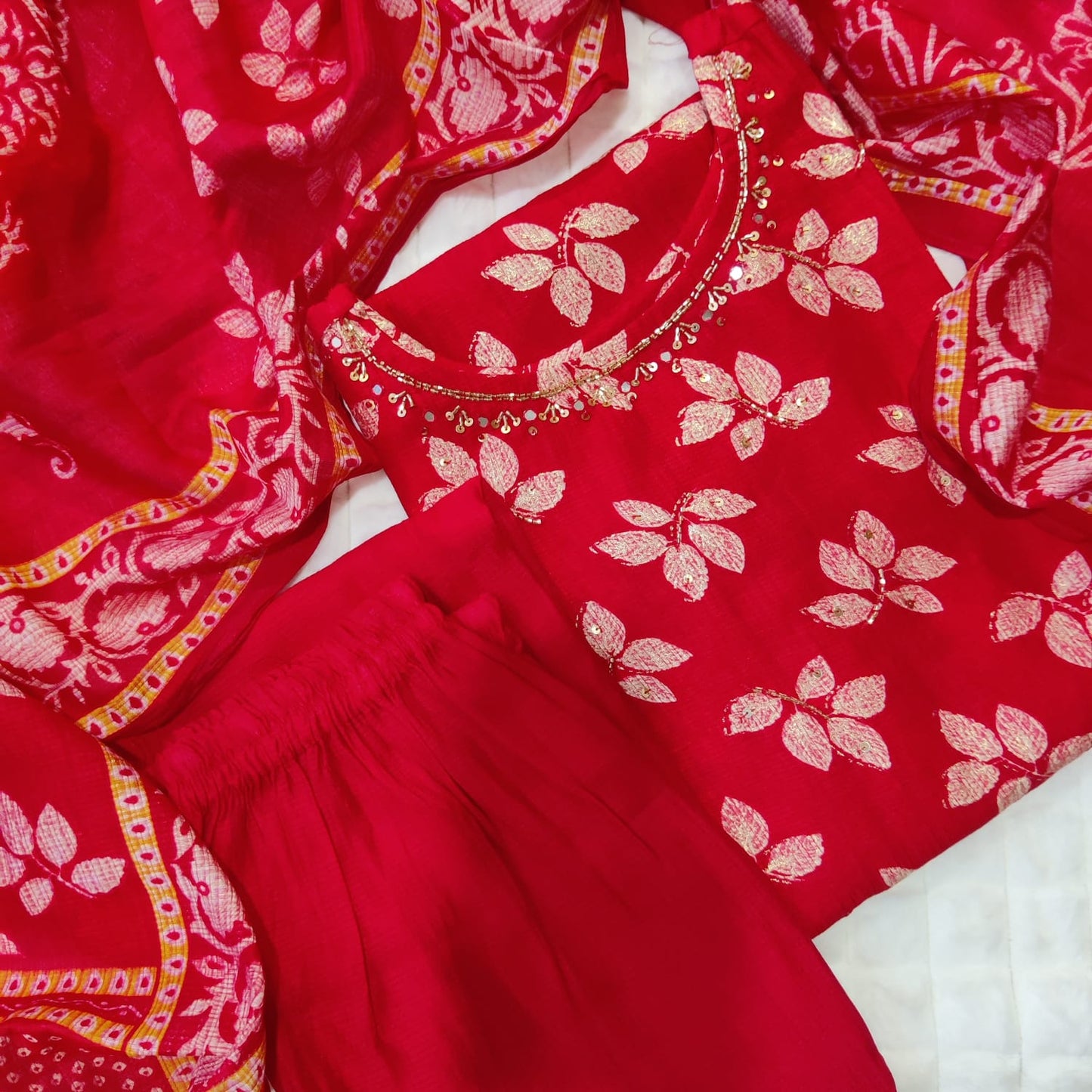 Red Lady - Pure Vertigan Suit Set with Kotadoriya Dupatta