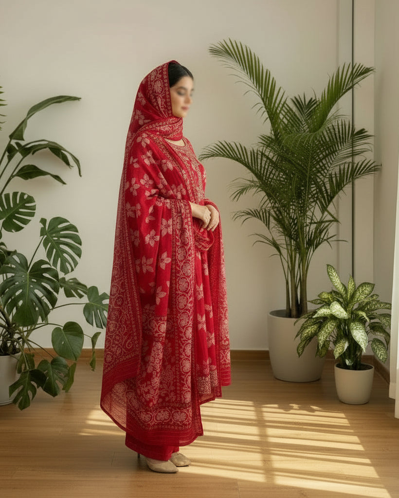 Red Lady - Pure Vertigan Suit Set with Kotadoriya Dupatta