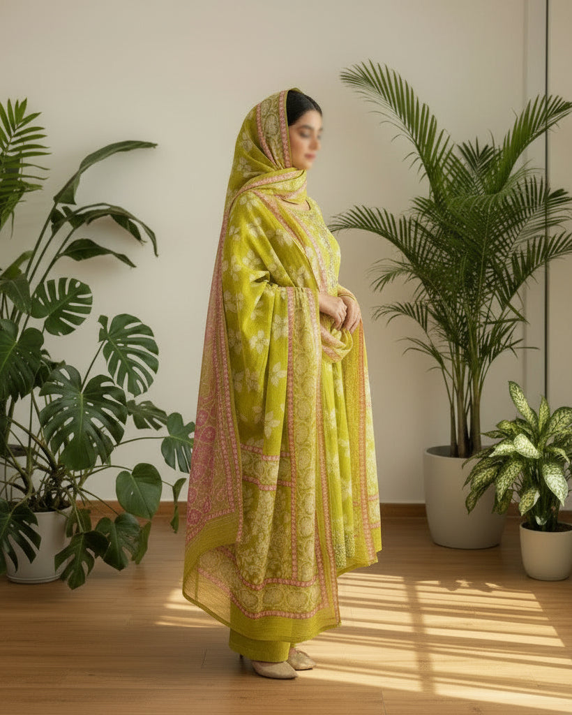 Lemon Glow - Pure Vertigan Suit Set with Kotadoriya Dupatta