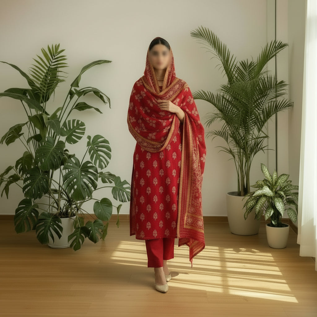 Red Lady - Pure Vertigan Suit Set with Kotadoriya Dupatta