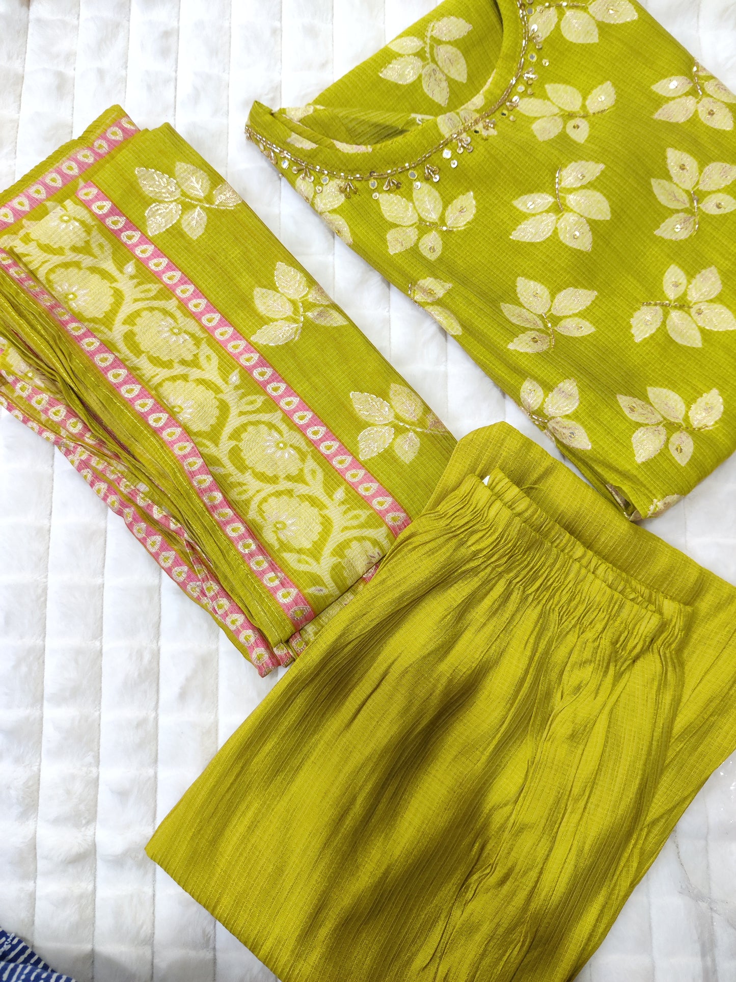 Lemon Glow - Pure Vertigan Suit Set with Kotadoriya Dupatta