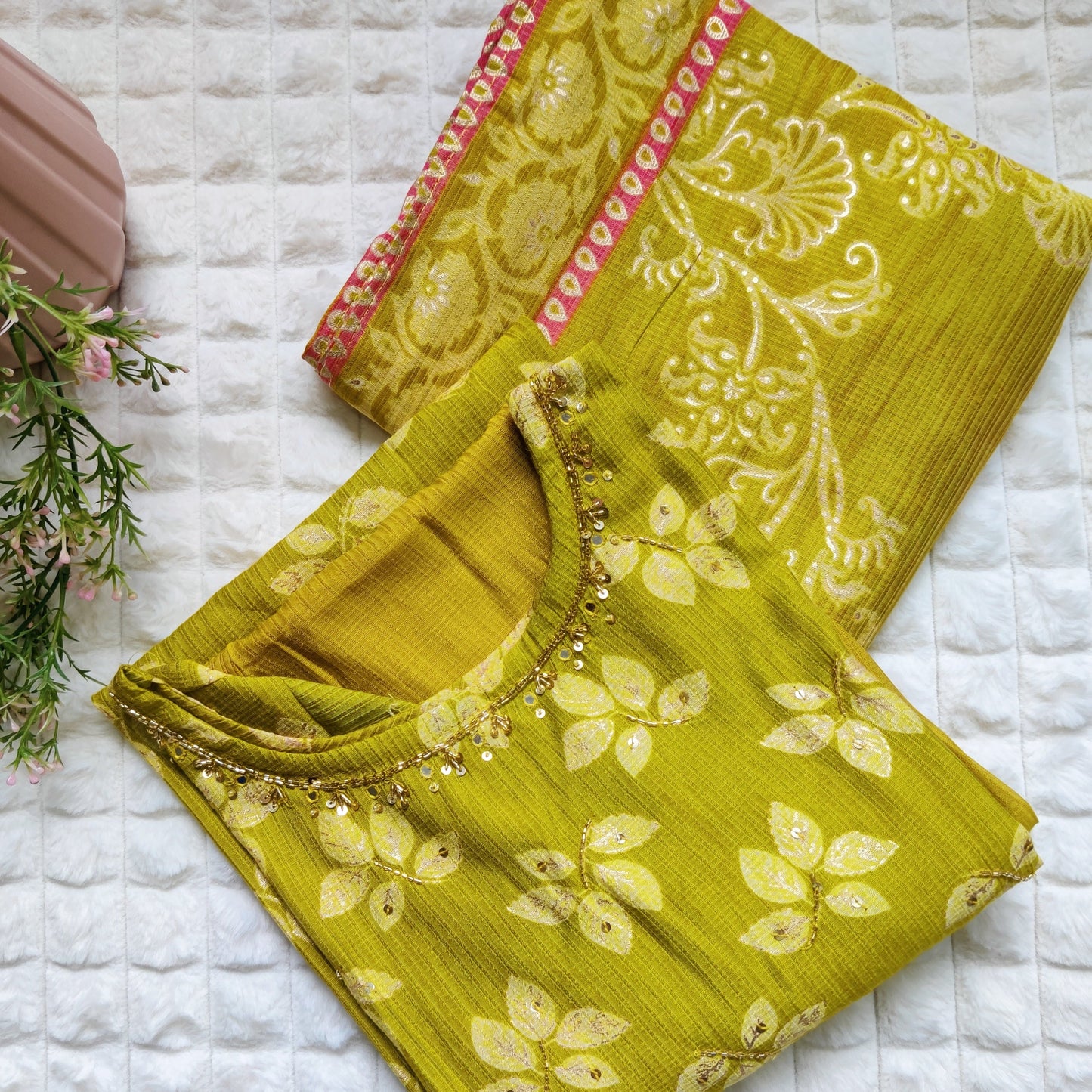 Lemon Glow - Pure Vertigan Suit Set with Kotadoriya Dupatta