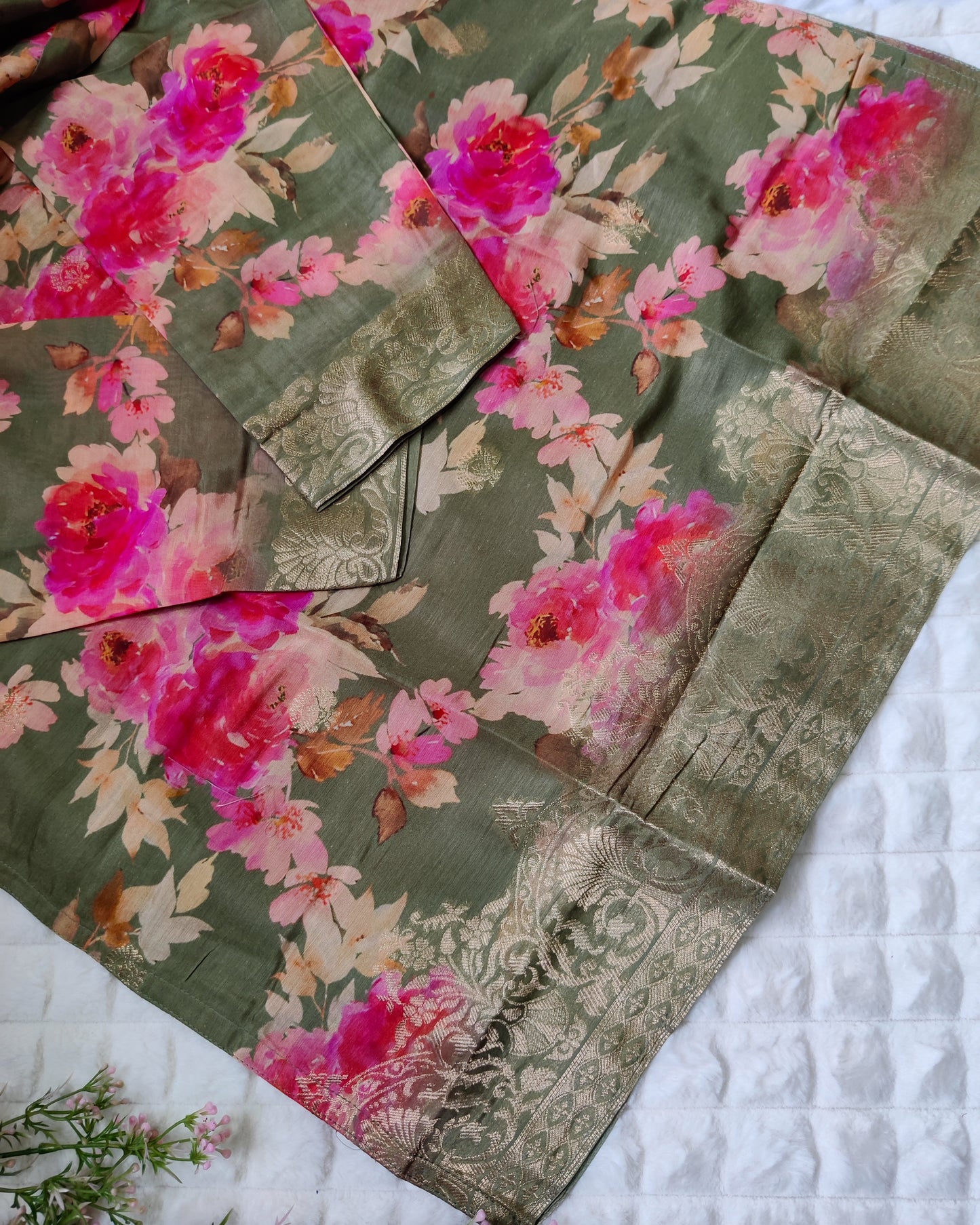 Green Royale - Hand Work Jacquard Suit Set with Banarasi Touch