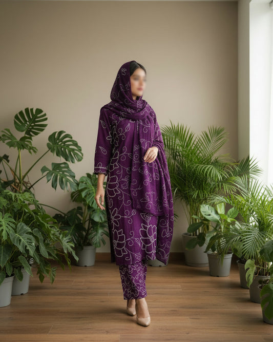 Desi girl- Rayon Cotton With Mirror Work Suit Set