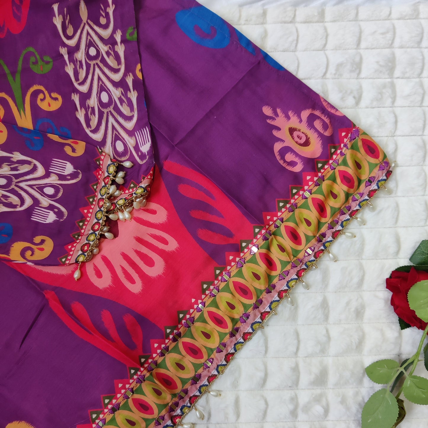 Purple Gem - Muslin Silk Mirror Embroidered Suit Set