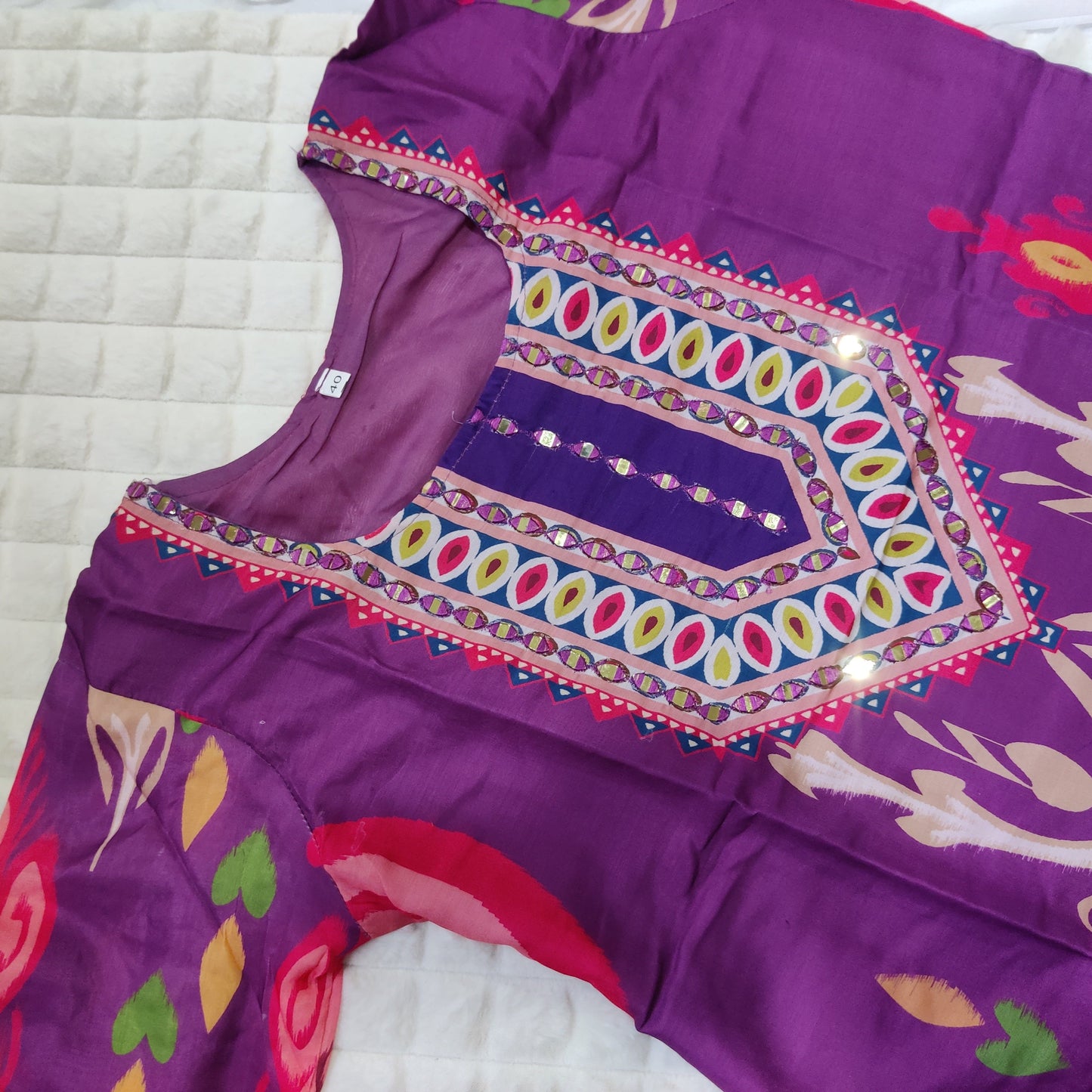 Purple Gem - Muslin Silk Mirror Embroidered Suit Set