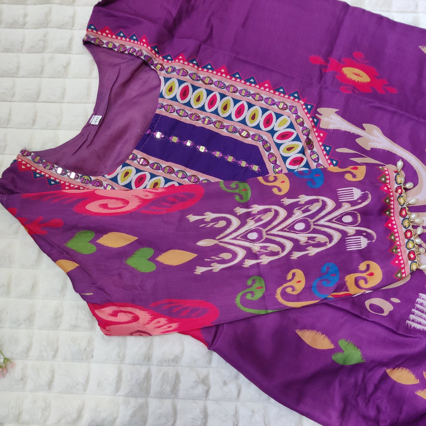 Purple Gem - Muslin Silk Mirror Embroidered Suit Set