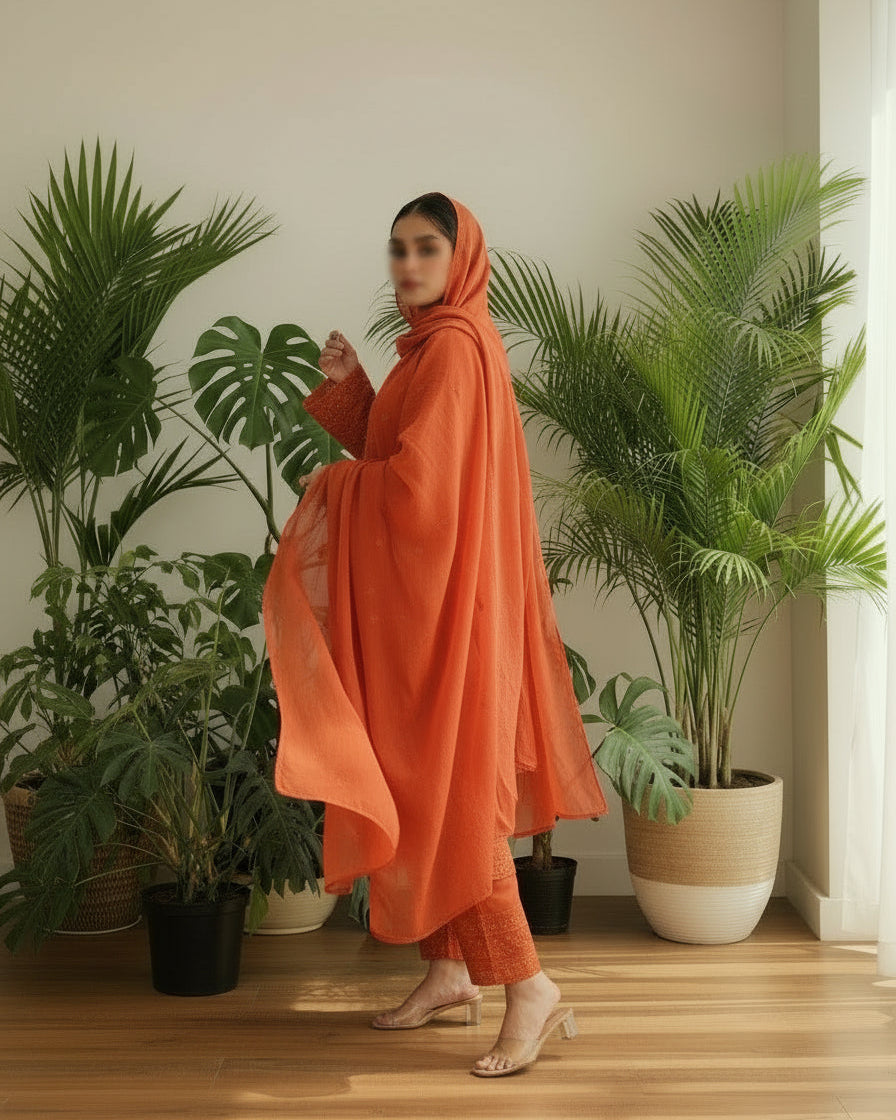 Inara Rust Mul Chanderi Suit Set