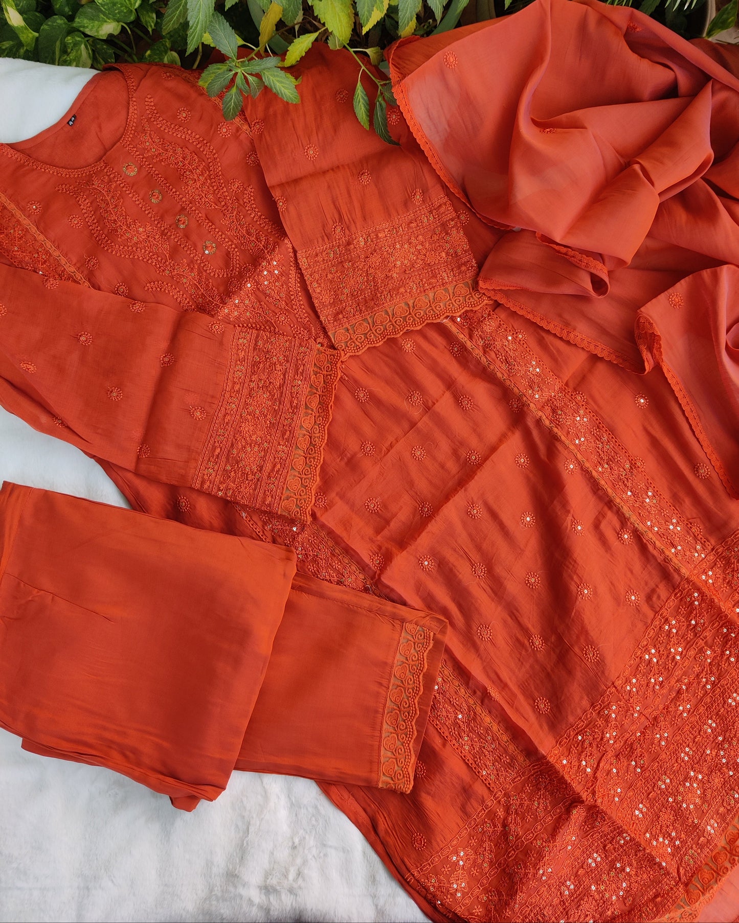 Inara Rust Mul Chanderi Suit Set
