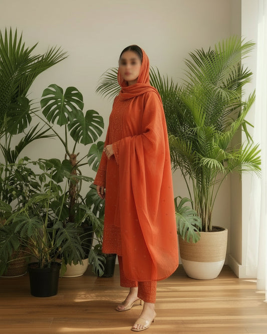 Inara Rust Mul Chanderi Suit Set