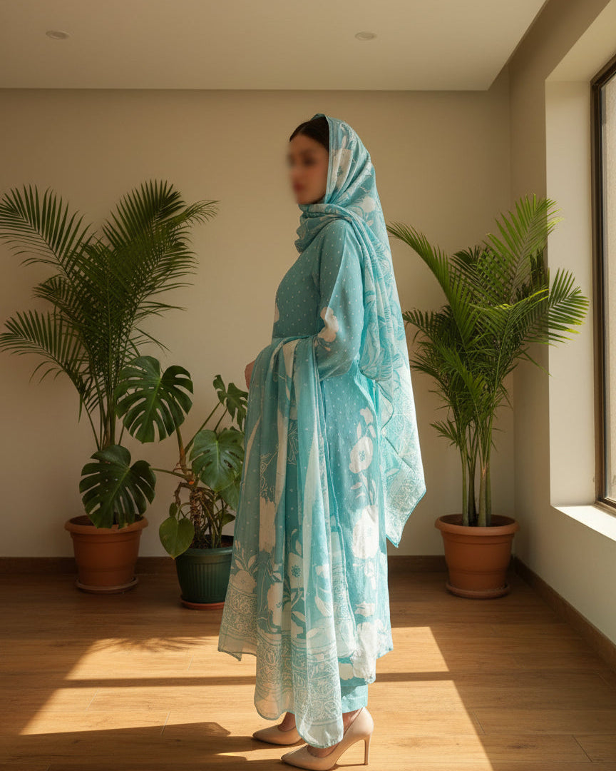 Hania Aqua Bloom Suit Set