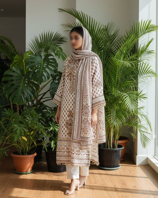 Rustic Rose Motifs- Printed Suit Set