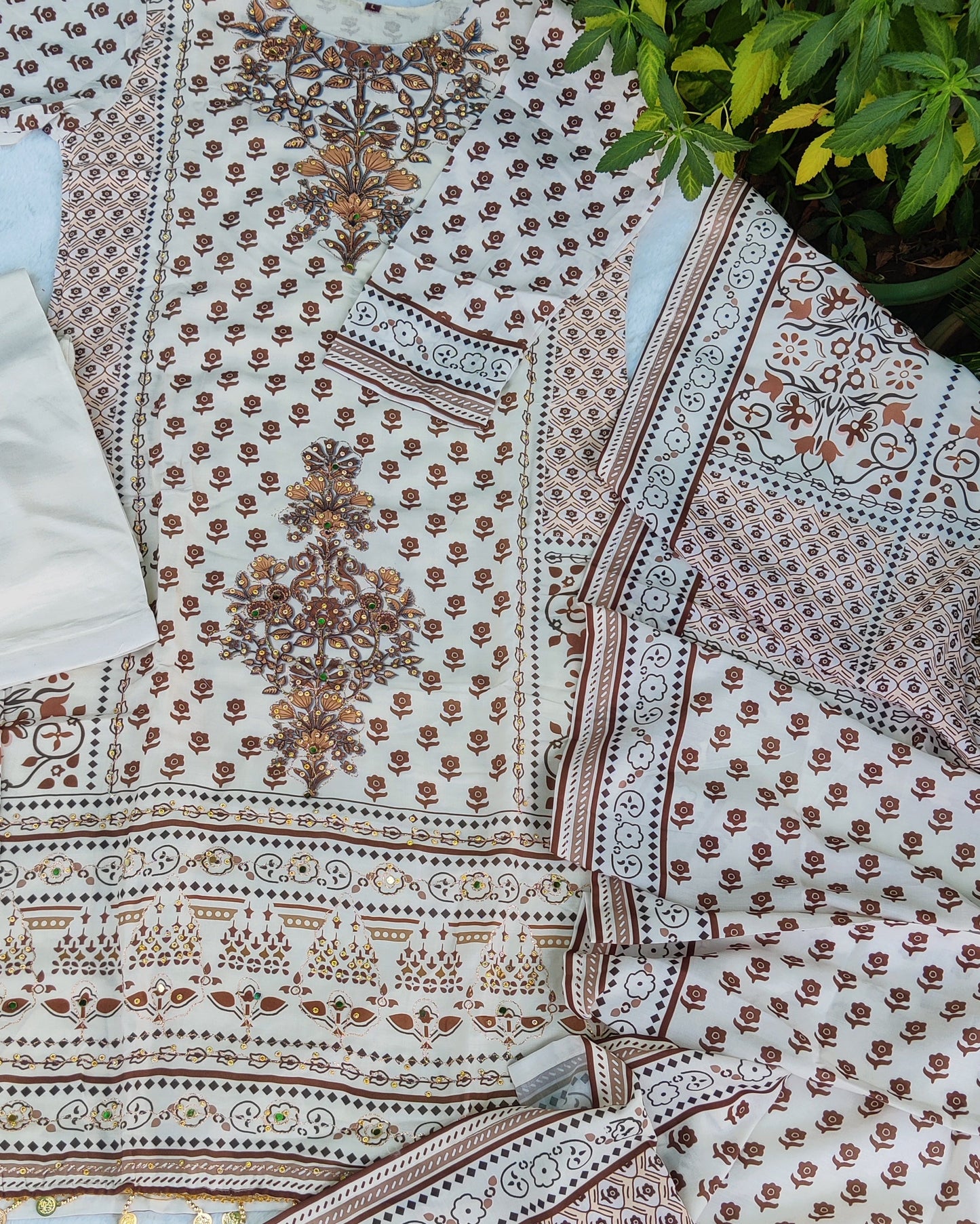 Rustic Rose Motifs- Printed Suit Set