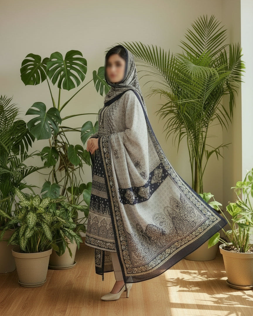 Nura Black Bloom- Printed Suit Set