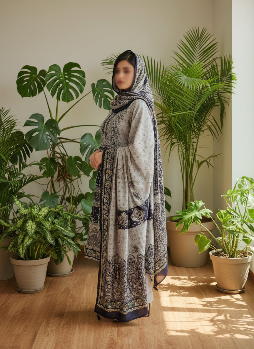 Nura Black Bloom- Printed Suit Set