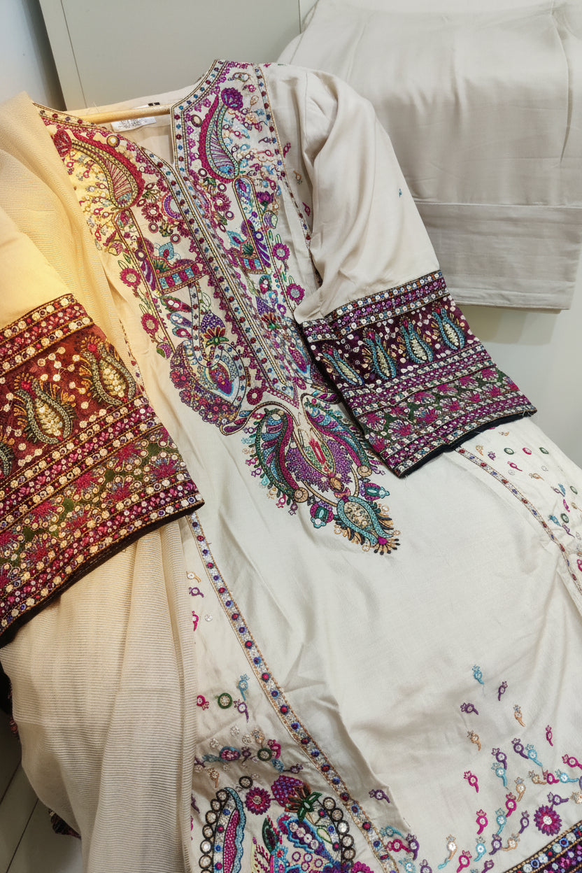 Zara Shahjahan Farshi Shalwar Suit set- Beige