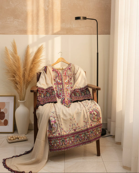 Zara Shahjahan Farshi Shalwar Suit set- Beige