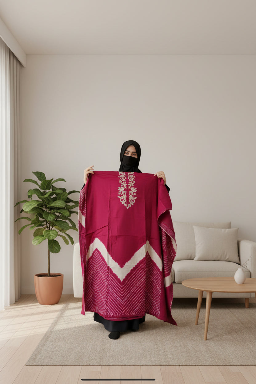Unstitched Red Modal Cotton Suit