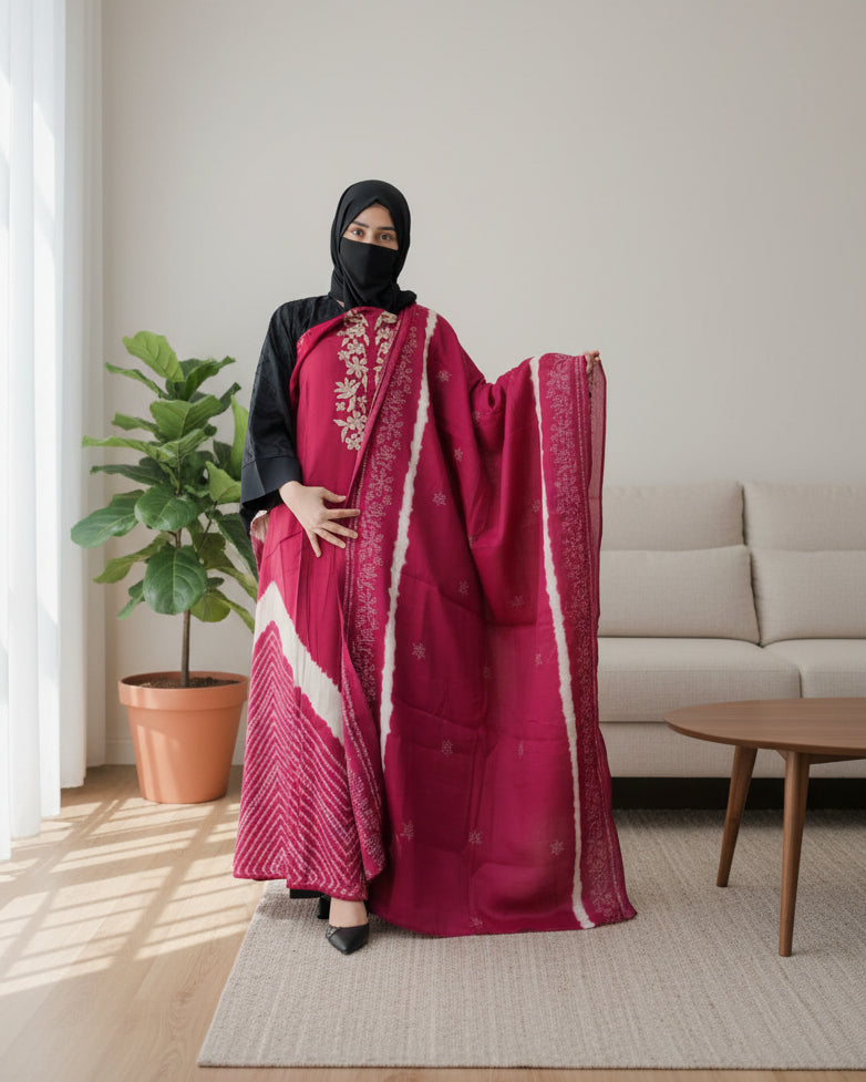 Unstitched Red Modal Cotton Suit