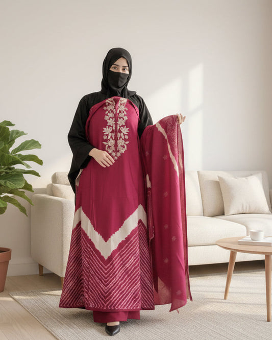 Unstitched Red Modal Cotton Suit