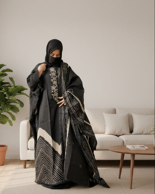 Unstitched Black Modal Cotton Suit