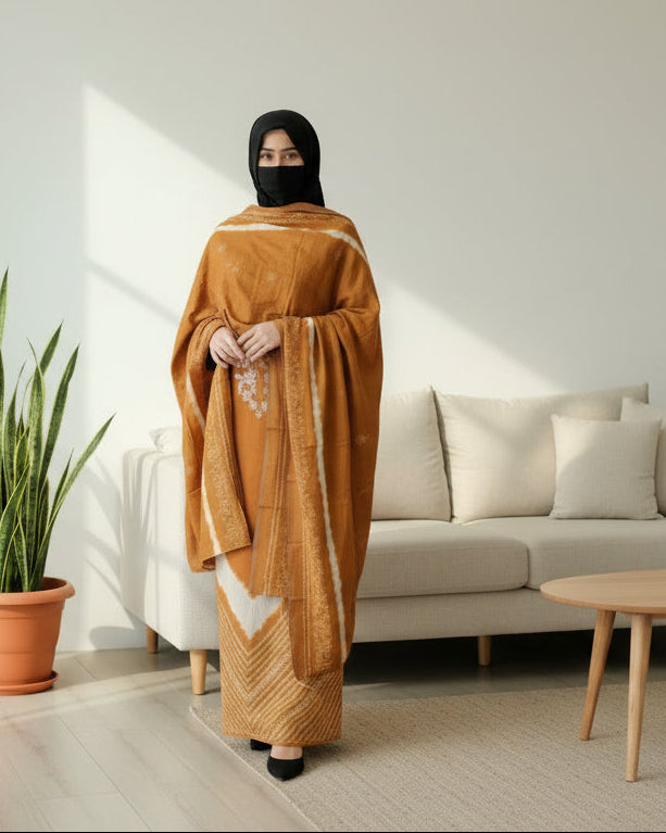 Unstitched Mustard Modal Cotton Suit