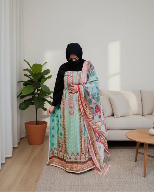 Pakistani Unstitched Lawn suit- 10