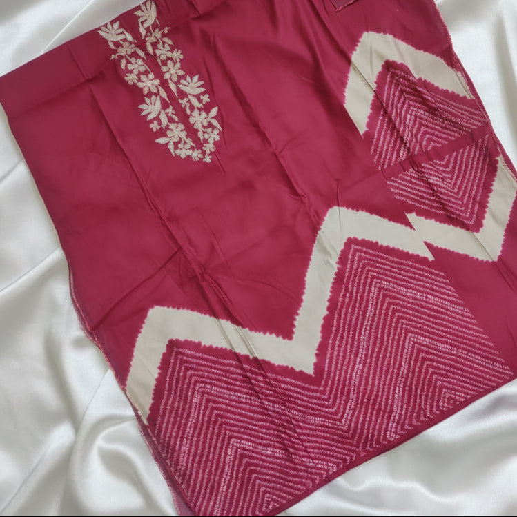Unstitched Red Modal Cotton Suit