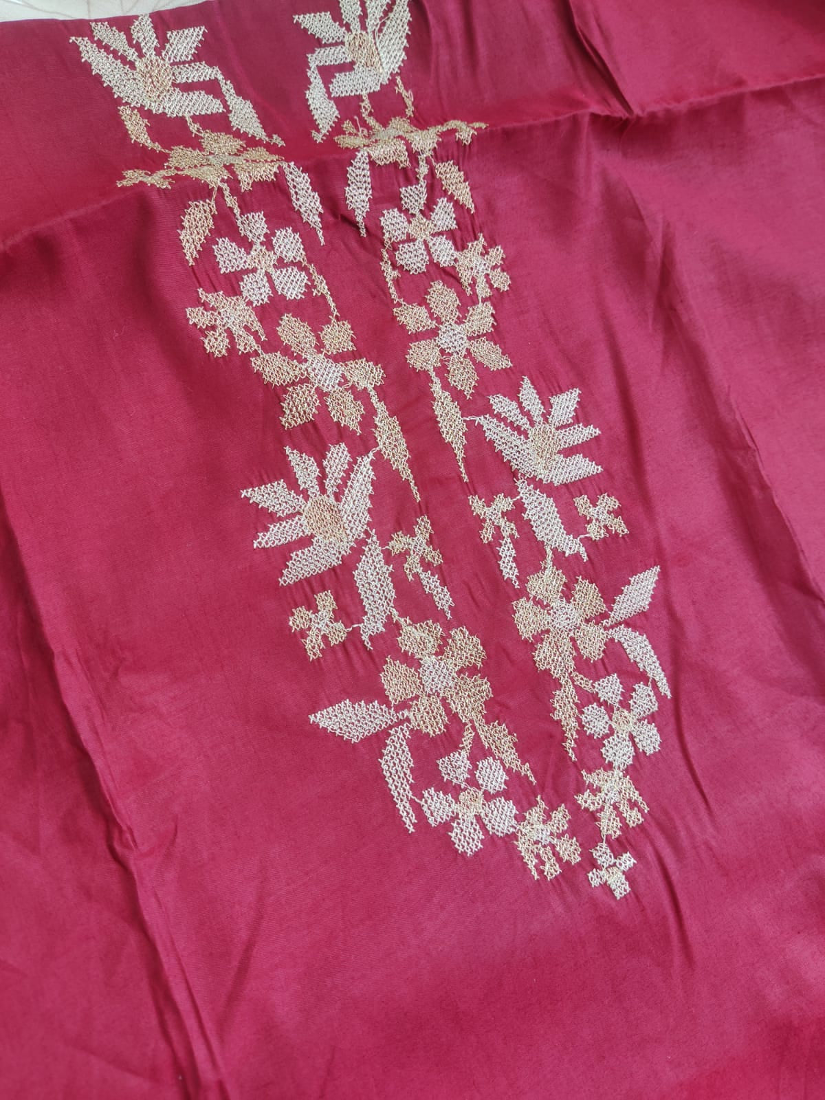 Unstitched Red Modal Cotton Suit