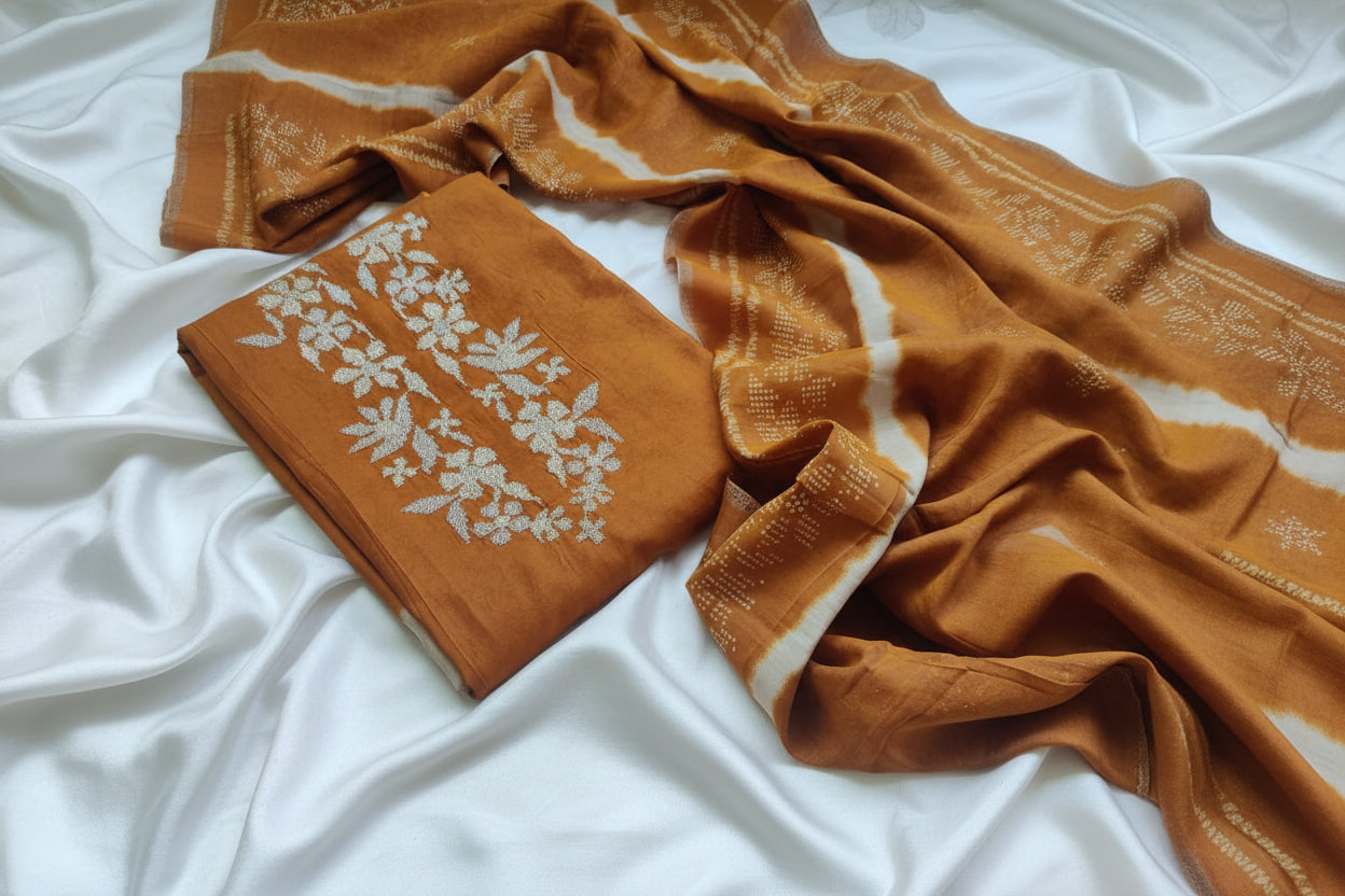 Unstitched Mustard Modal Cotton Suit