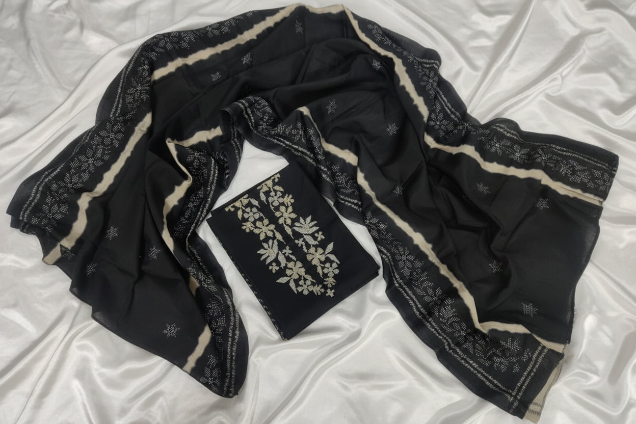 Unstitched Black Modal Cotton Suit