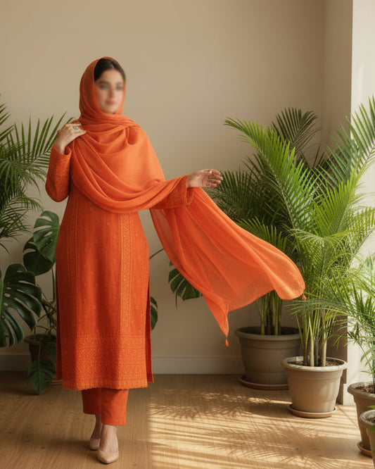 Inara Rust Mul Chanderi Suit Set