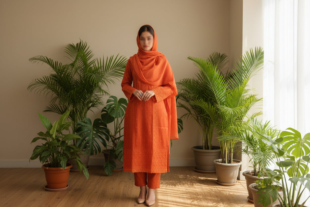 Inara Rust Mul Chanderi Suit Set