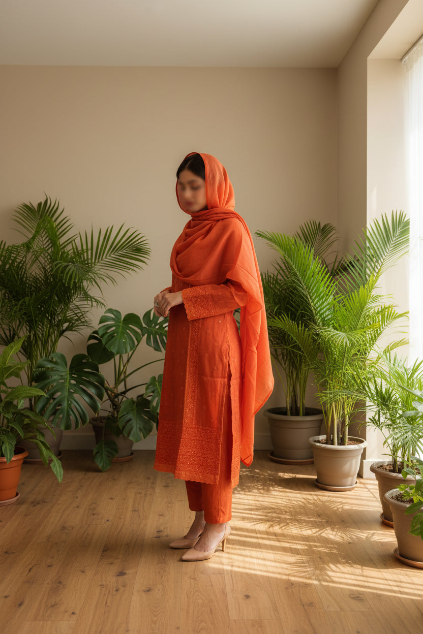 Inara Rust Mul Chanderi Suit Set